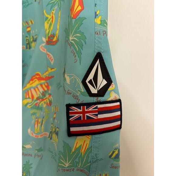Volcom Boardshorts Mens 33 HI Mod Tech Hawaii Tropical Print Hawaiian Blue NWT - Picture 5 of 8